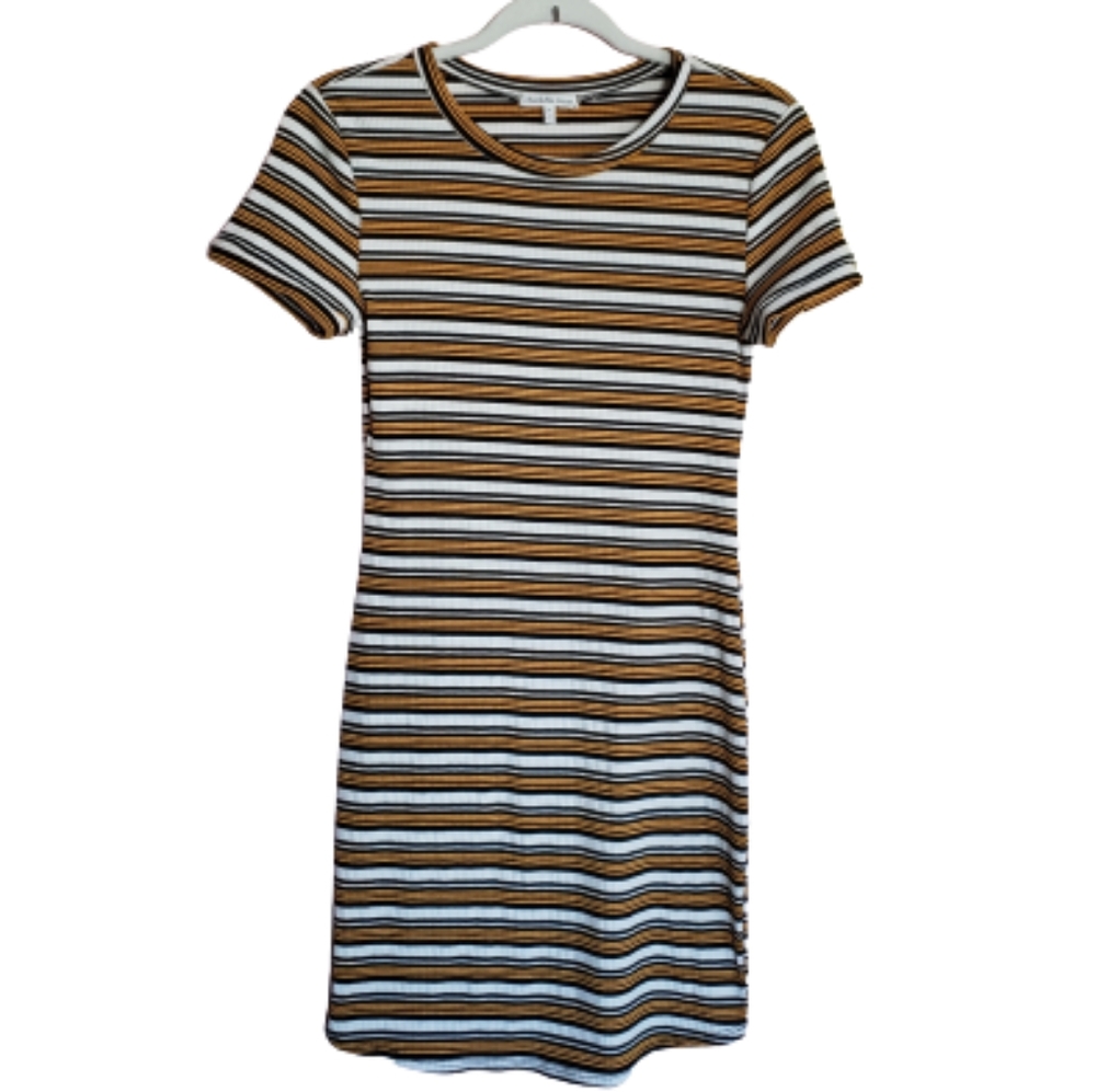 Charlotte Russe Short Sleeve Bodycon Dress Yellow Black White Stripes Size M